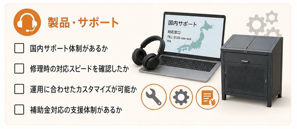 スマートゴミ箱導入前チェックリスト③製品・サポート選定時の確認
